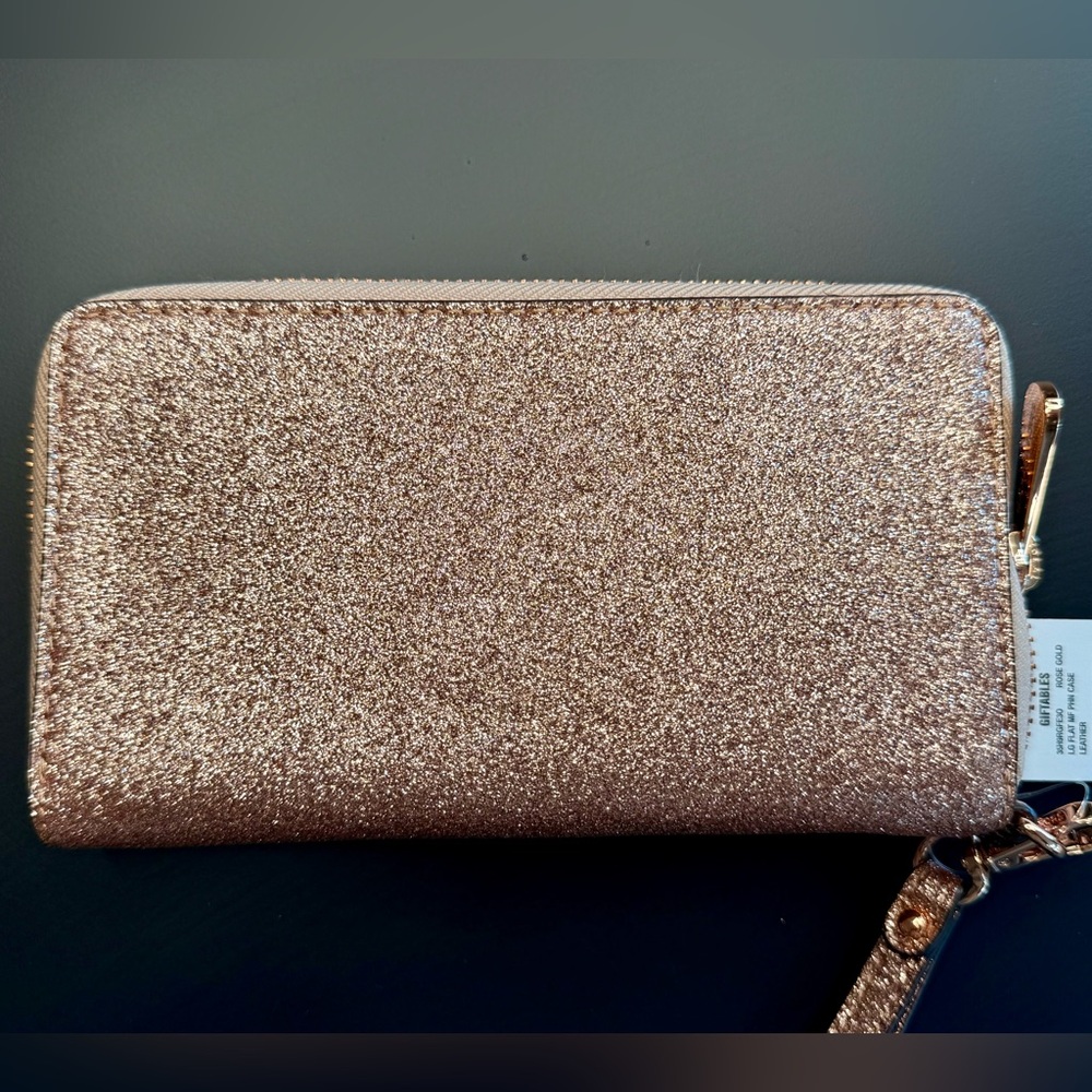 MICHAEL KORS *NWT* Jet Set MF Phone Case Wallet Wristlet Glitter Rose Gold - Picture 10 of 10